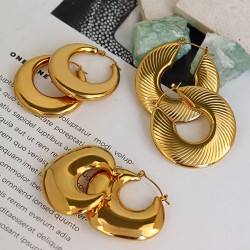 Vintage Hypoallergenic Stainless Steel Chunky Jewelry 18K Gold Plated Big Chunky Hoop Earring for Women