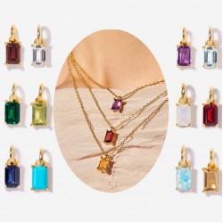 Waterproof Fashion Gold Plated Jewelry Necklaces Cz Cubic Zirconia Opal Stainless Steel Square Birthstone Pendant Necklace